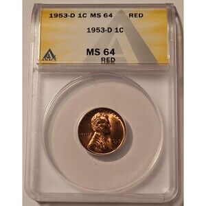 1953 D Lincoln Wheat Cent MS64 RED ANACS